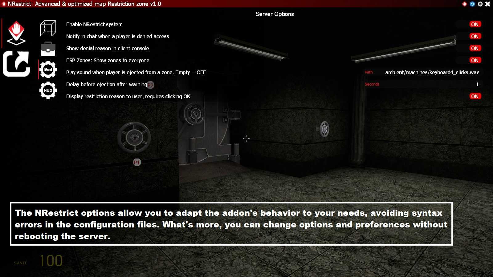 Server options menu - NRestrict