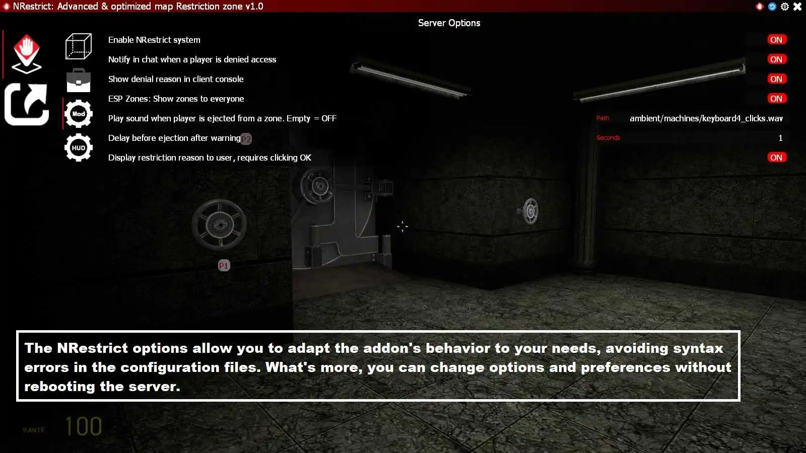 Server options menu - NRestrict