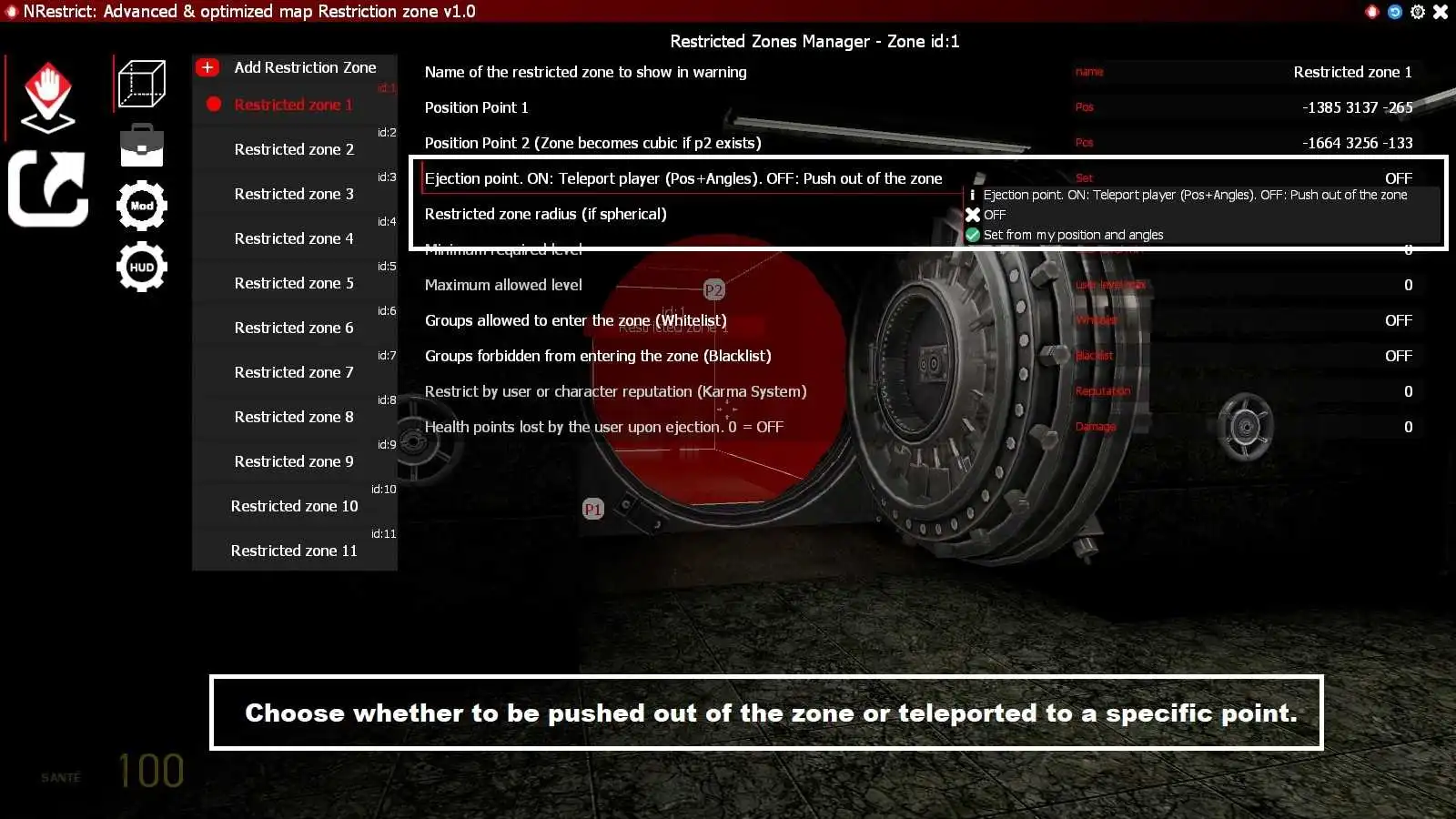 Push out of zone or tp to a poinr