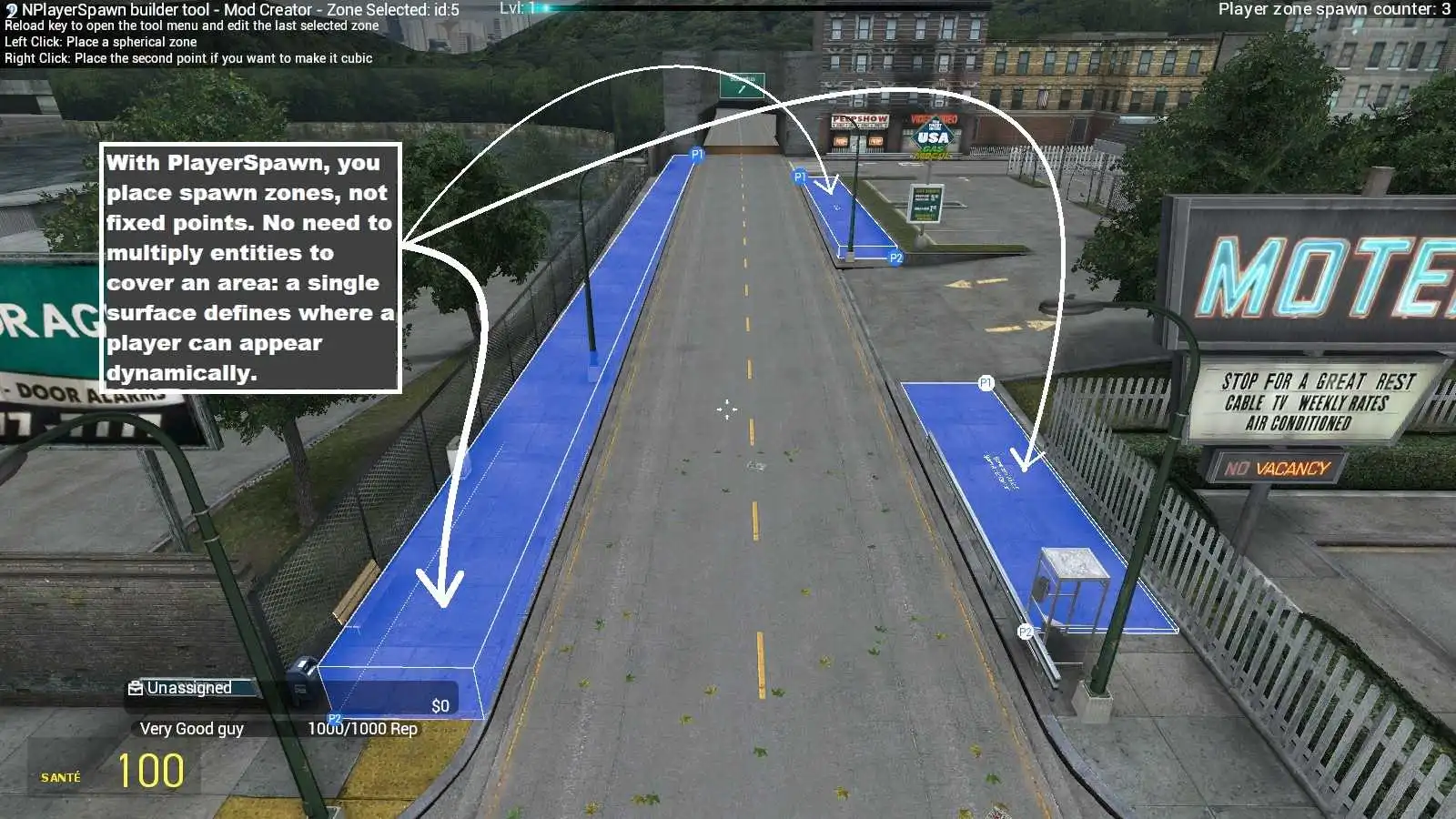 place spawn zones with NPlayerSpawn